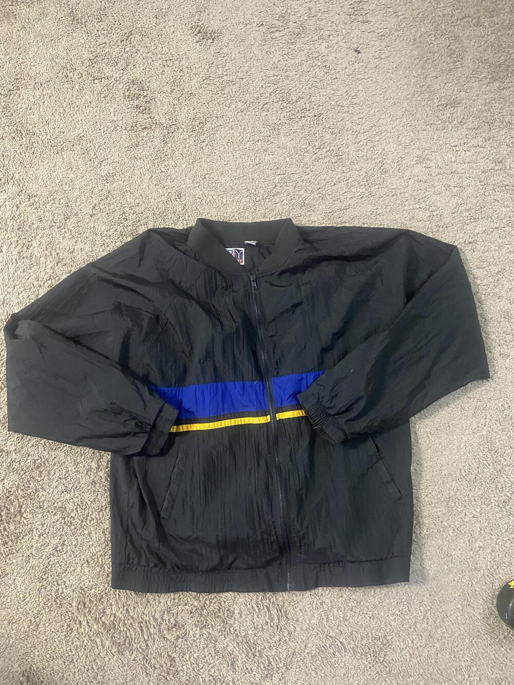 Roundtree & Yorke Sport Jacket Mens XL Black Nylon Stripe Windbreaker Colorblock